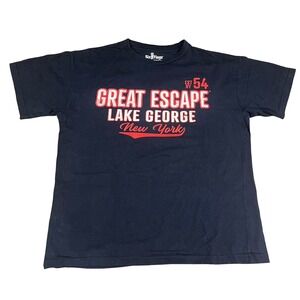 Six Flags Great Escape Lake George New York T-Shirt Mens Medium Navy Blue Cotton